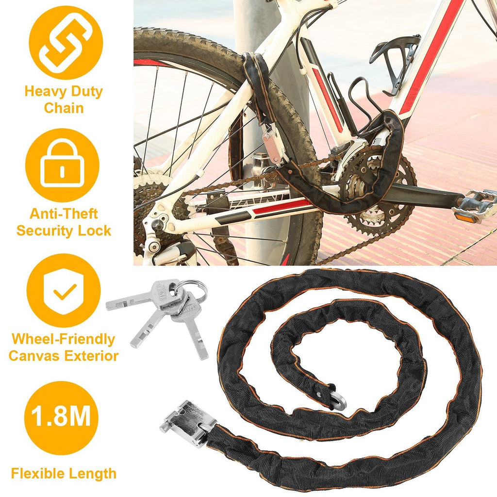 1.8M Bike Chain Lock w/ 3 Keys Heavy Duty Security Lock Bicycle Motorcycle Motor Bike Chain Lock