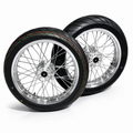 Complete 17in Emoto Super Moto Wheelset (Chrome/Black) - 79Bike/Surron/Eride/Ventus