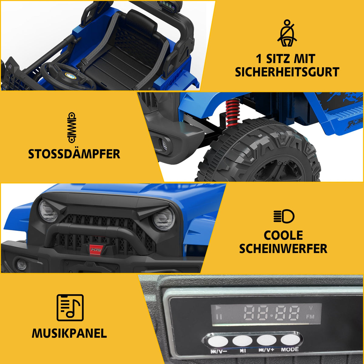 12V Battery-Powered Electric Ride-On Truck with Remote Control and LED Lights