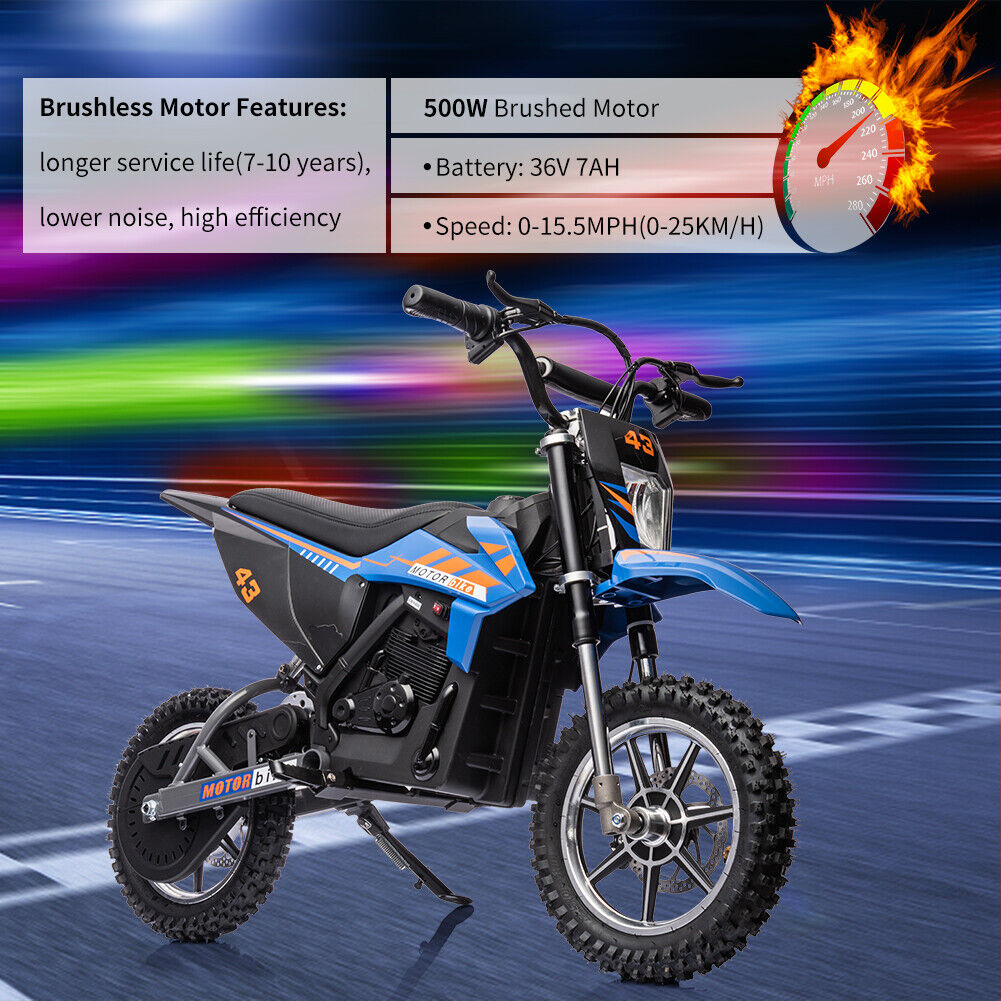 350W/500W Electric Dirt Bike for Kids with Variable Speed and LED Lights - 36V