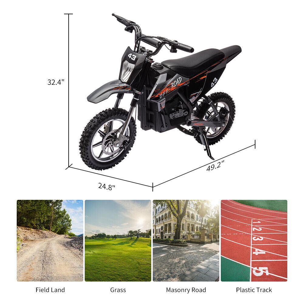 350W/500W Electric Dirt Bike for Kids with Variable Speed and LED Lights - 36V